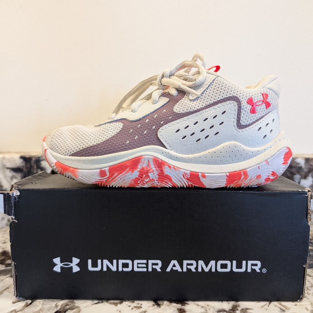 Under Armour Kids' White and Pink Basketball Shoes